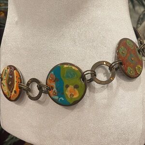 Vintage Treska Handcrafted Enamel Medallion Chain Waist Belt Statement Accessory